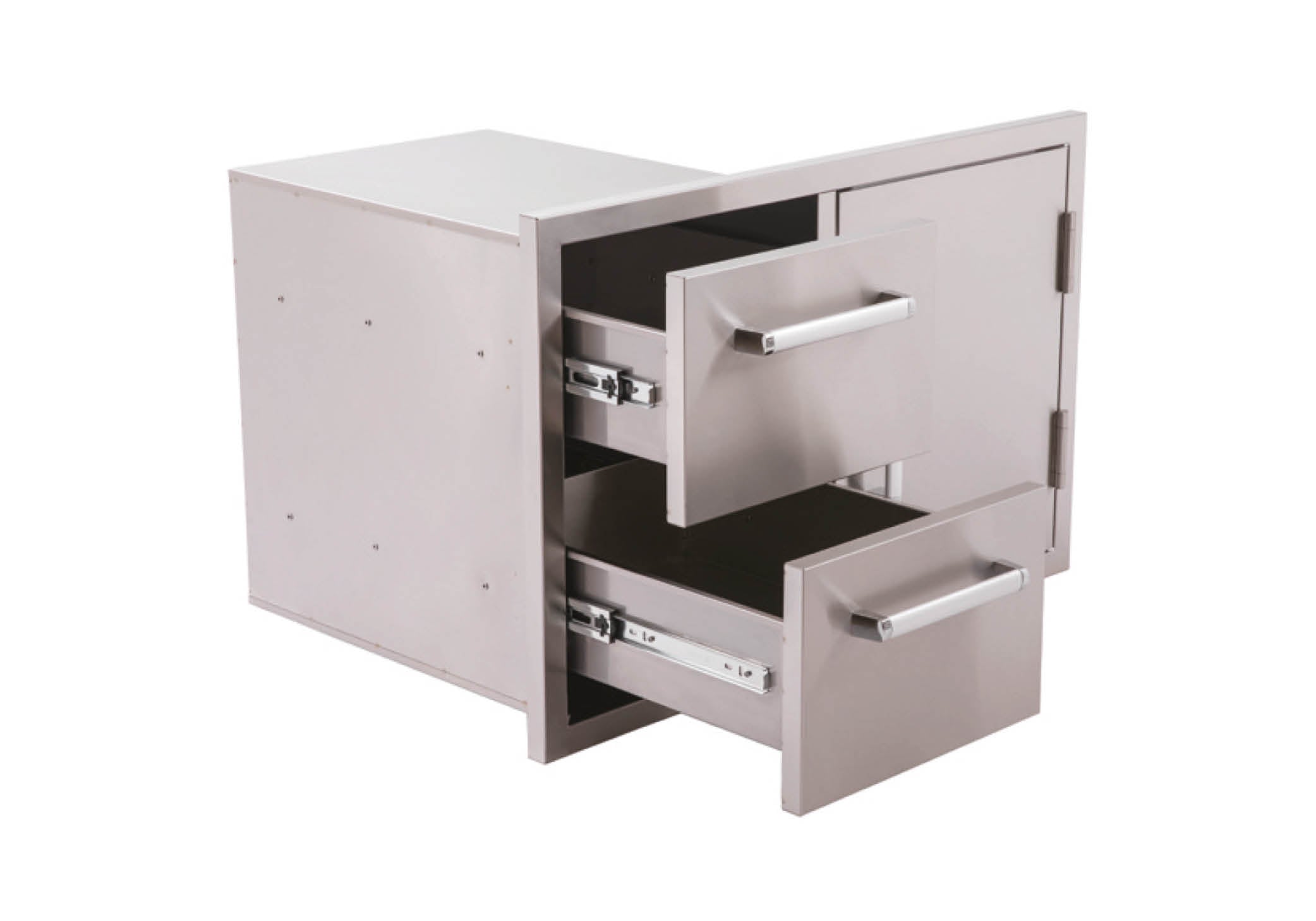 images Twin drawer and single door module shown with the drawers open.