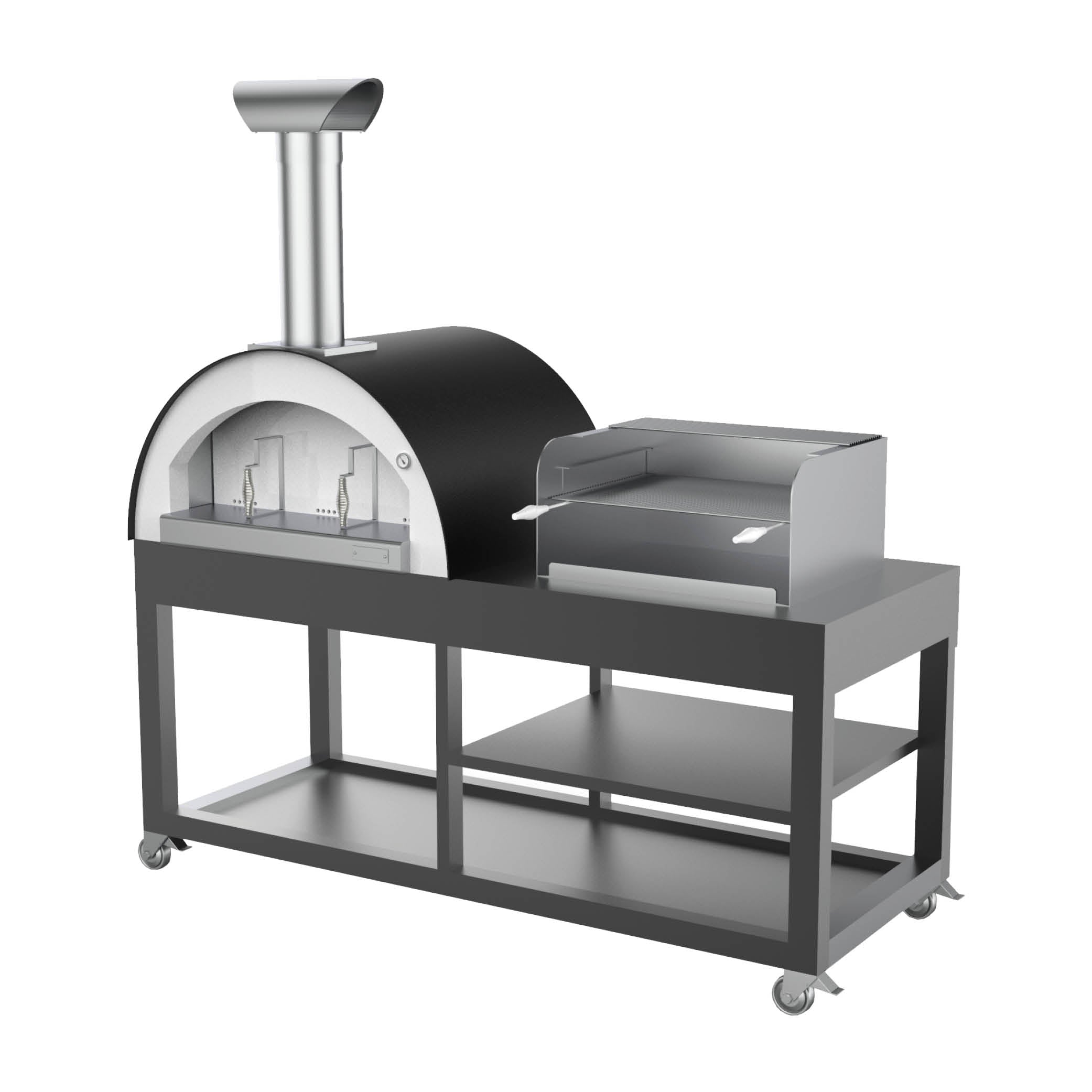 Fumoso Grande Woodfired pizza oven and BBQ with black finish.