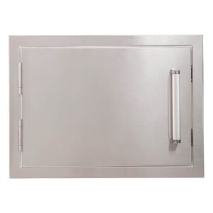 single door unit in the closed position, showing stainless steel finish and door handle to the right hand side.