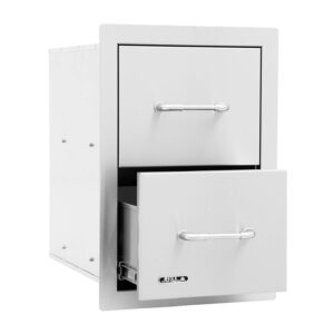 Two drawer module shown with lower drawer pulled slightly out