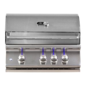 BBQ Grill unit with lid lowered, to show whilstler logo and thermometer. There are 4control knobs for the front of the unit.
